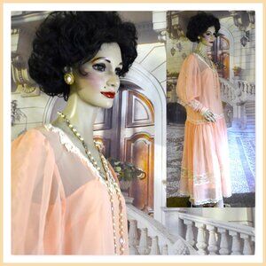 Helene Dress Size 10 Long Peach Designer Formal Ivory Lace Evening Wedding Party